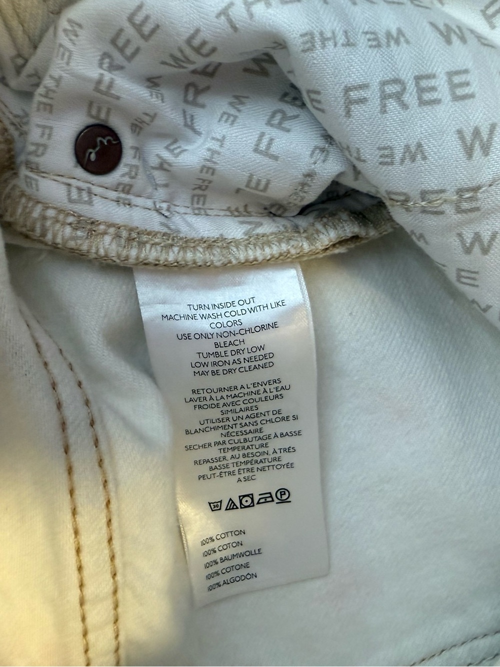 Free People We The Free Eden Slouch Jeans Cross Stitch Ivory Floral Size 26 - Picture 7 of 12